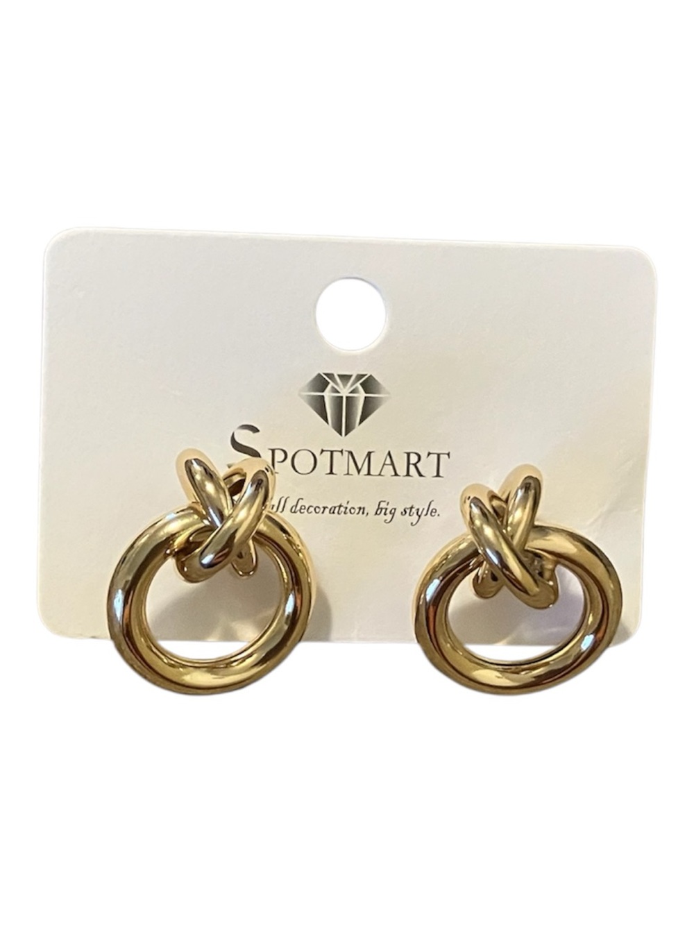 Gold Knot-and-Ring Stud Earrings